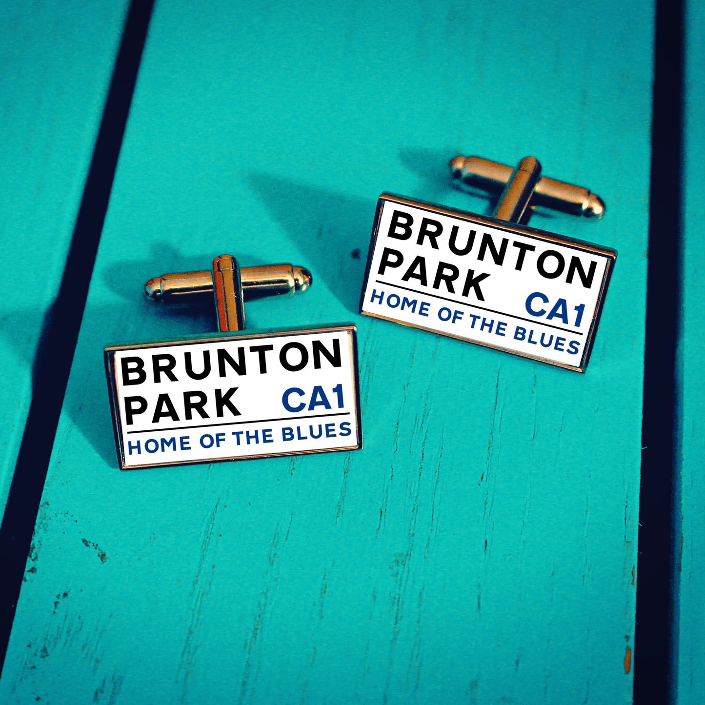 Carlisle United Football Stadium Cufflinks. Brunton Park Stadium. Gift for Carlisle Fan. Road Sign Tie Bar. Personalised Street Name.