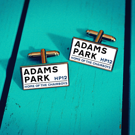 Wycombe Wanderers Football Stadium Cufflinks. Adams Park Stadium. Gift for Chairboys Fan. Road Sign Tie Bar. Personalised Street Name.