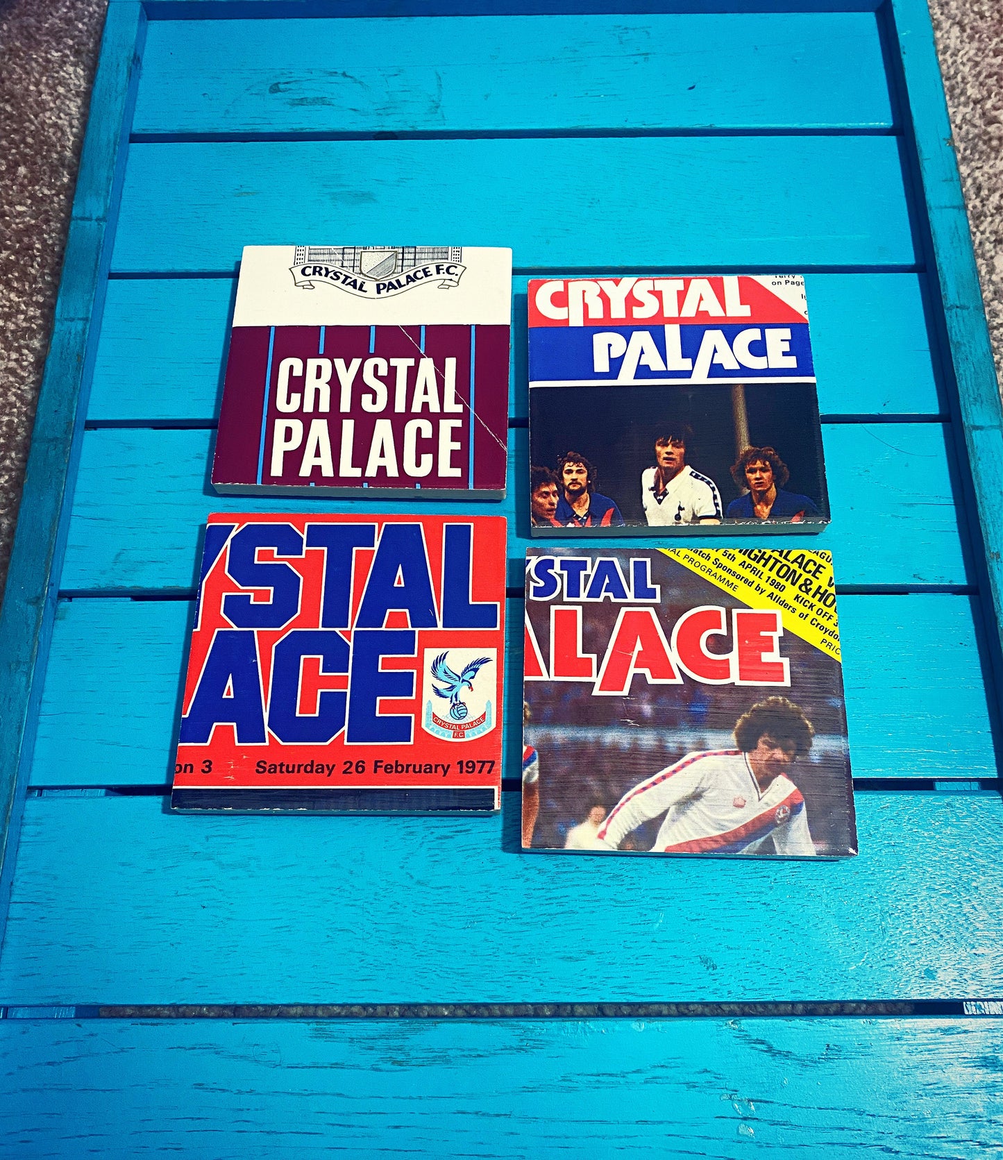Vintage Crystal Palace Football Programme Coasters. Upcycled Football Gift. Man Cave Home Decor. Retro Football Gift for Dad.