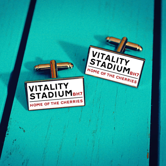 AFC Bournemouth Football Stadium Cufflinks. Vitality Stadium. Gift for Cherries Fan. Road Sign Tie Bar Personalised Street Name. Christmas