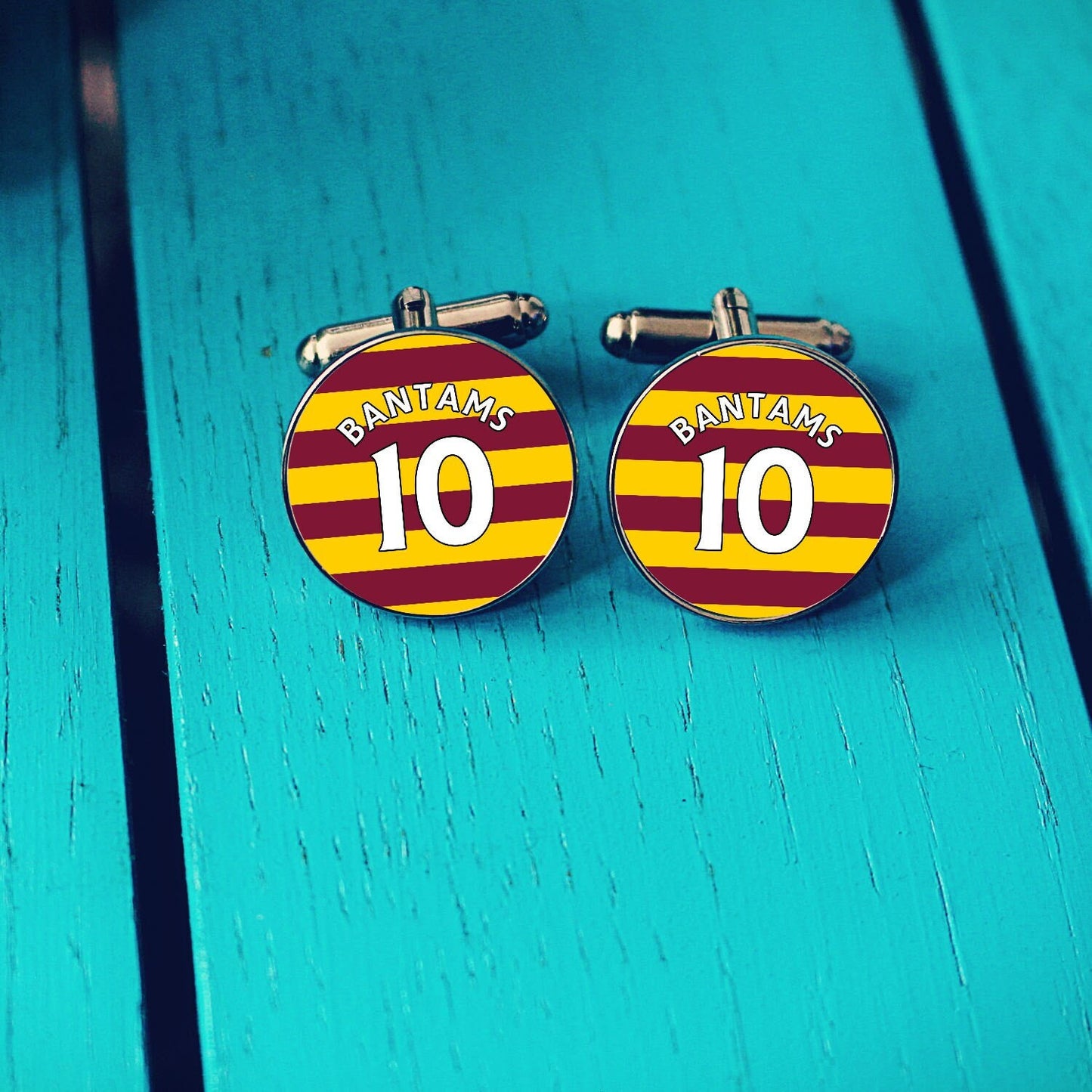 Bradford City Football Shirt Cufflinks. Valley Parade Stadium. Gift for Bantams Fan. Road Sign Tie Bar Personalised Name Number. Christmas