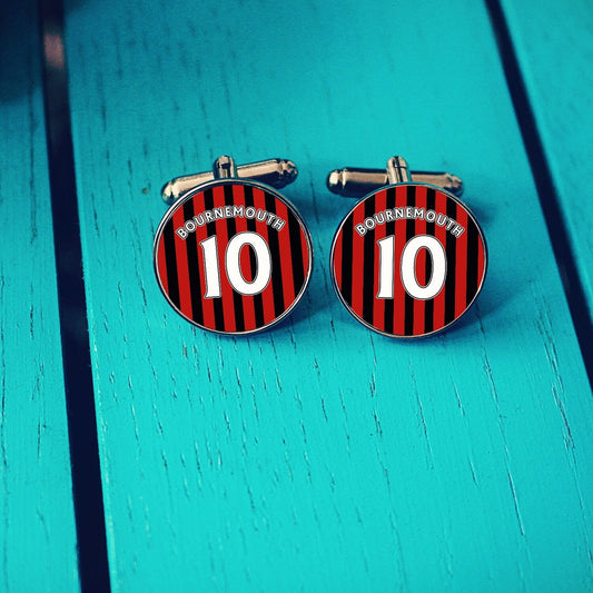 AFC Bournemouth Football Shirt Cufflinks. Vitality Stadium. Gift for Cherries Fan. Road Sign Tie Bar Personalised Name Number. Christmas