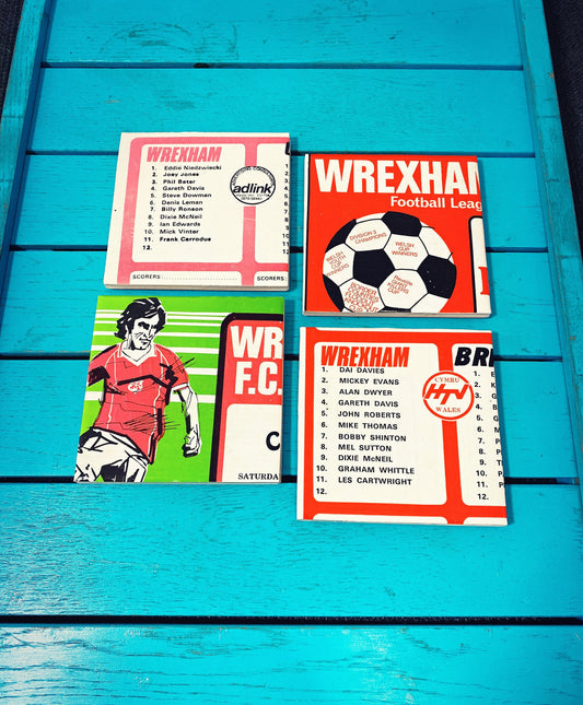 Vintage Wrexham Football Programme Coasters. Upcycled Football Gift. Man Cave Home Decor. Retro Football Gift for Dad.