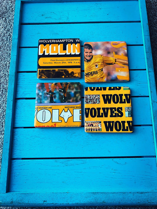 Vintage Wolverhampton Wanderers Football Programme Coasters. Upcycled Wolves Football Gift. Man Cave Home Decor. Retro Football Gift for Dad