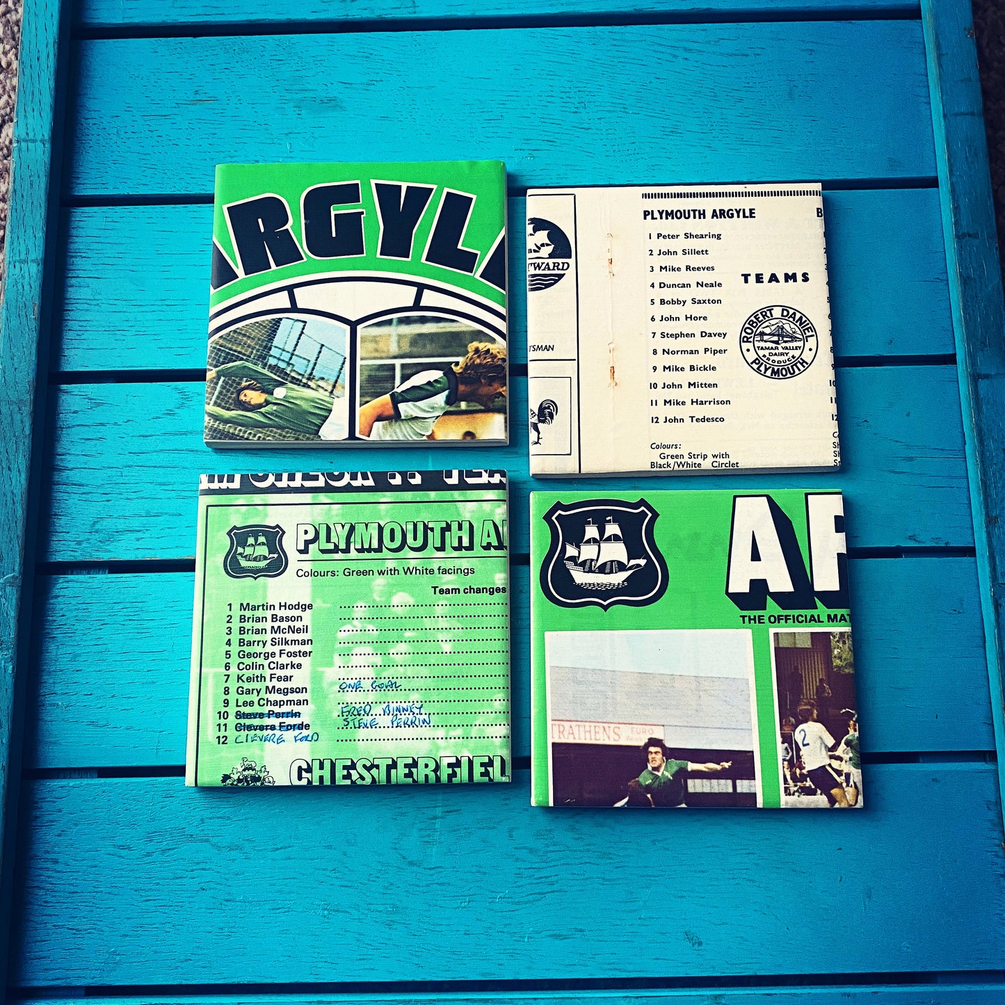 Vintage Plymouth Argyle Football Programme Coasters. Upcycled Football Gift. Man Cave Home Decor. Retro Football Gift for Dad.
