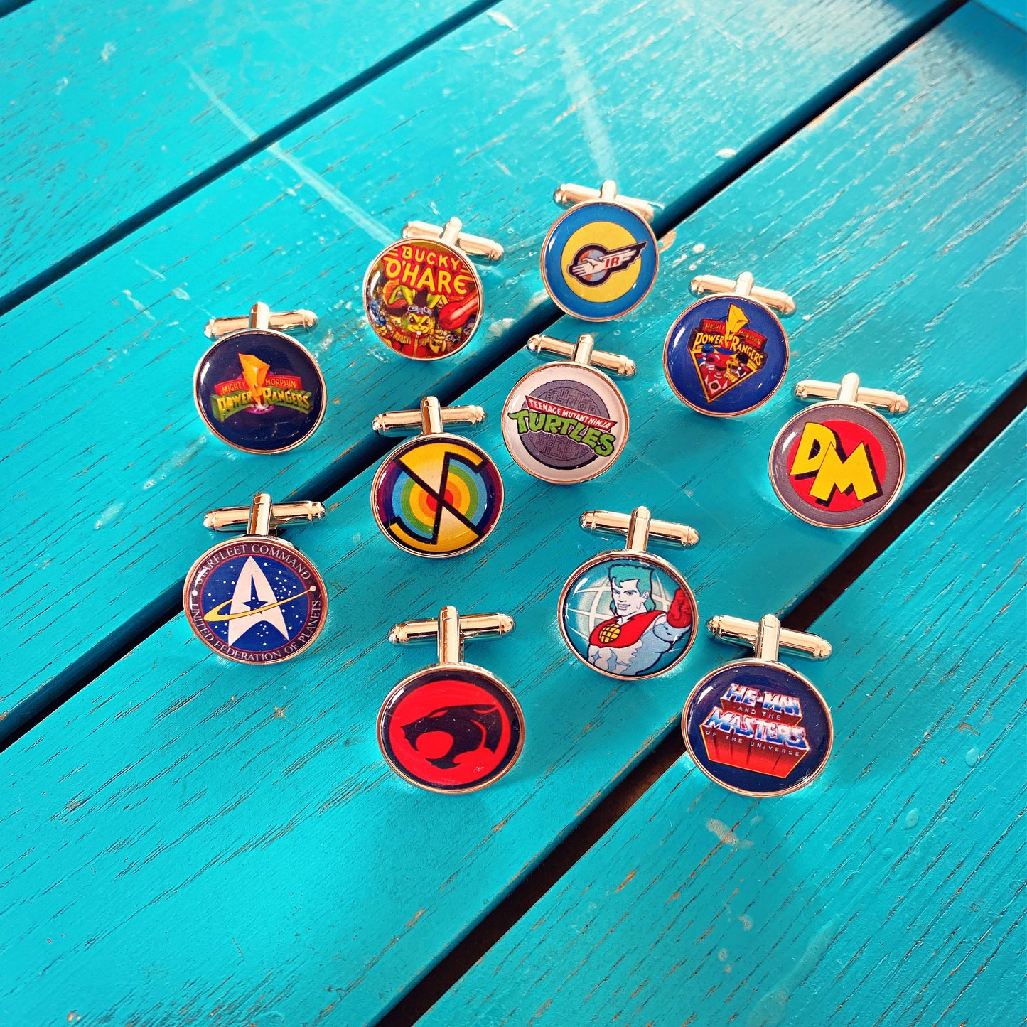Retro TV Show Cufflinks. Vintage Cartoon. 80s 90s Superhero logo. Groomsmen Cufflinks. Novelty Wedding Gift. Film Movie Lover. Pocket Watch.