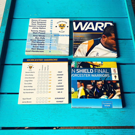 Vintage Worcester Warriors Rugby Programme Coasters. Upcycled Rugby Gift. Man Cave Home Decor. Retro Rugby Union Gift for Dad.