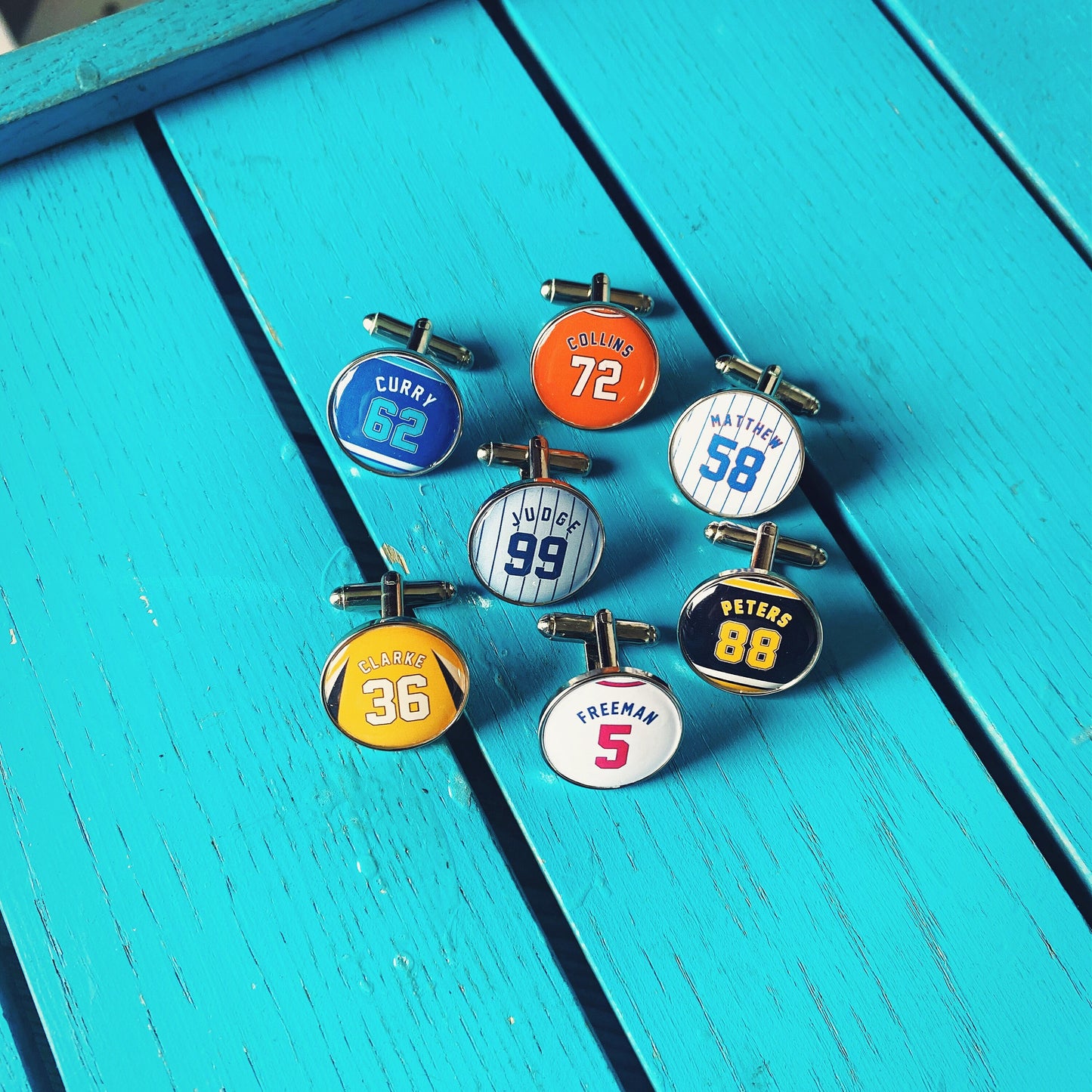 Your Team Colours Cufflinks! Sports jersey personalised name and number. Any team. Groomsmen set. American sport. Custom made.