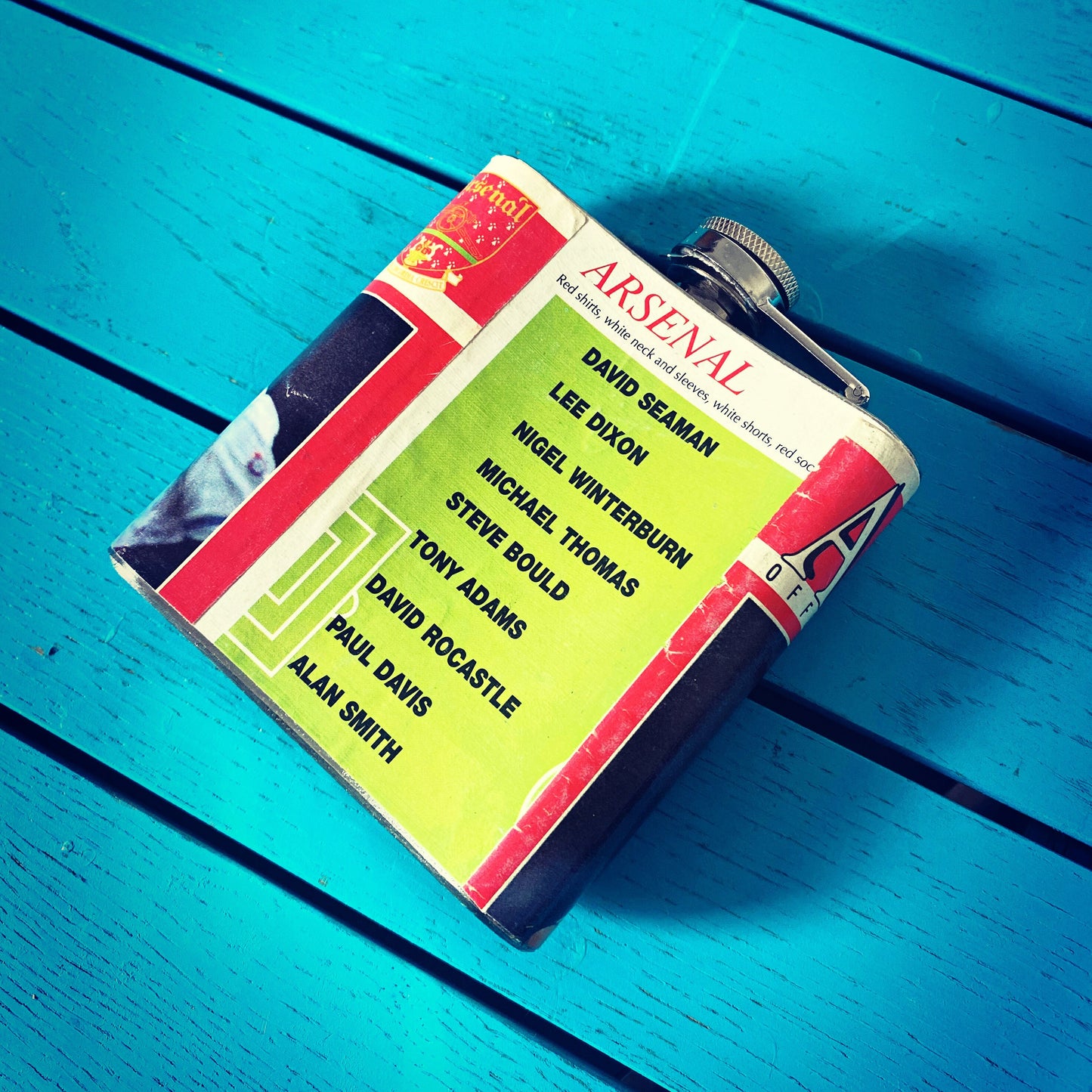 Vintage Arsenal Football Programme Hip Flask. Upcycled Football Gift. Groomsman. Football Gift for Dad. Unique Whiskey Present. Gunners