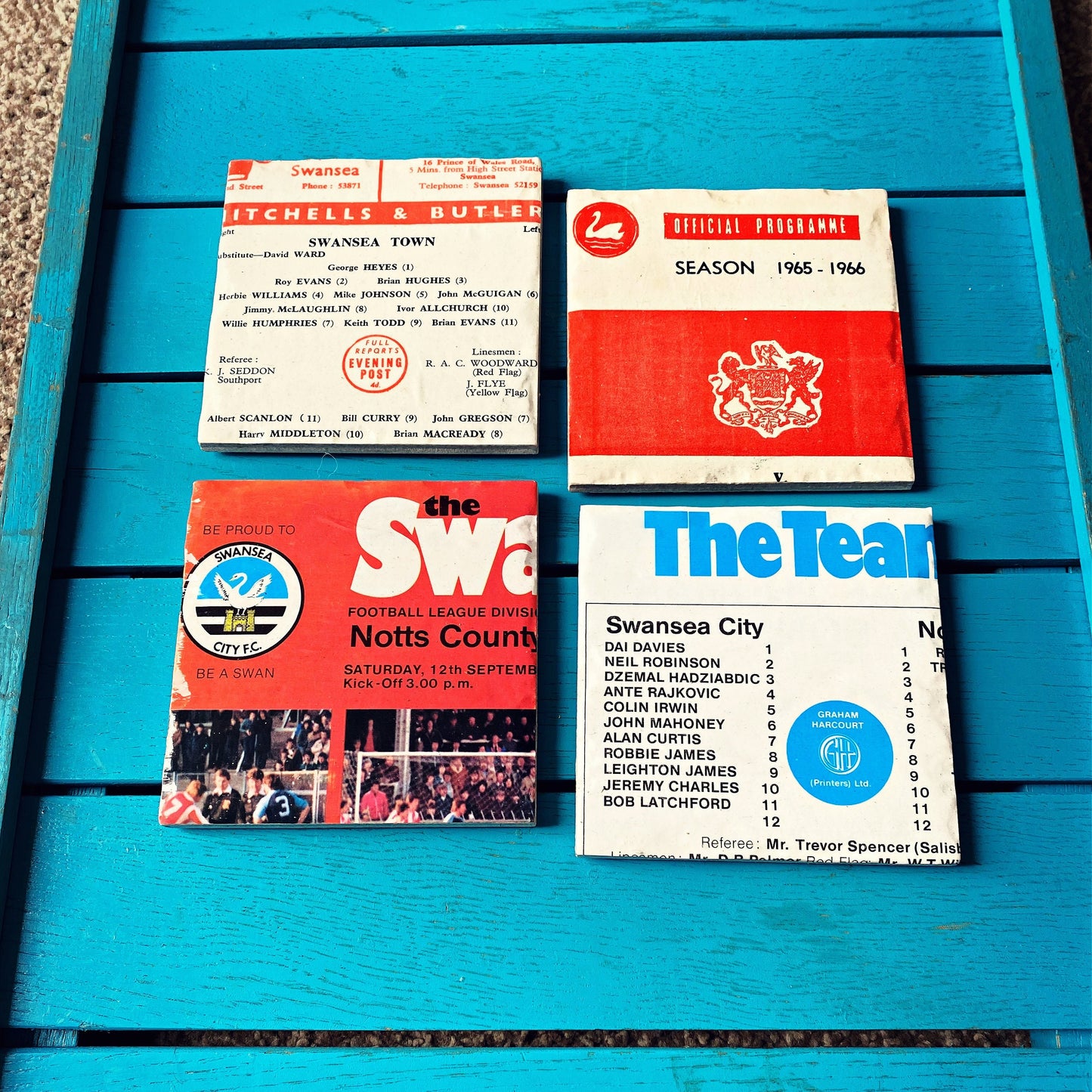 Vintage Swansea City Football Programme Coasters. Upcycled Football Gift. Man Cave Home Decor. Retro Football Gift for Dad.