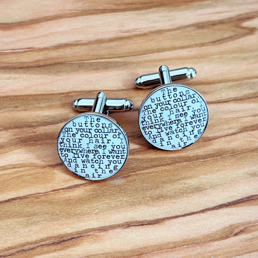 Song Lyrics Cufflinks - Unique and personal gift - Valentines Day gift for him - Wedding cufflinks, groom, best man, ushers. First Dance