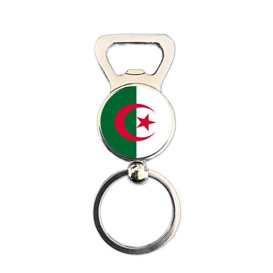 Algeria flag bottle opener keyring polished silver Algerian patriotic keepsake