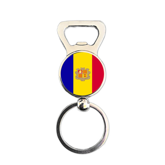 Andorra flag bottle opener keyring polished silver Andorran patriotic keepsake
