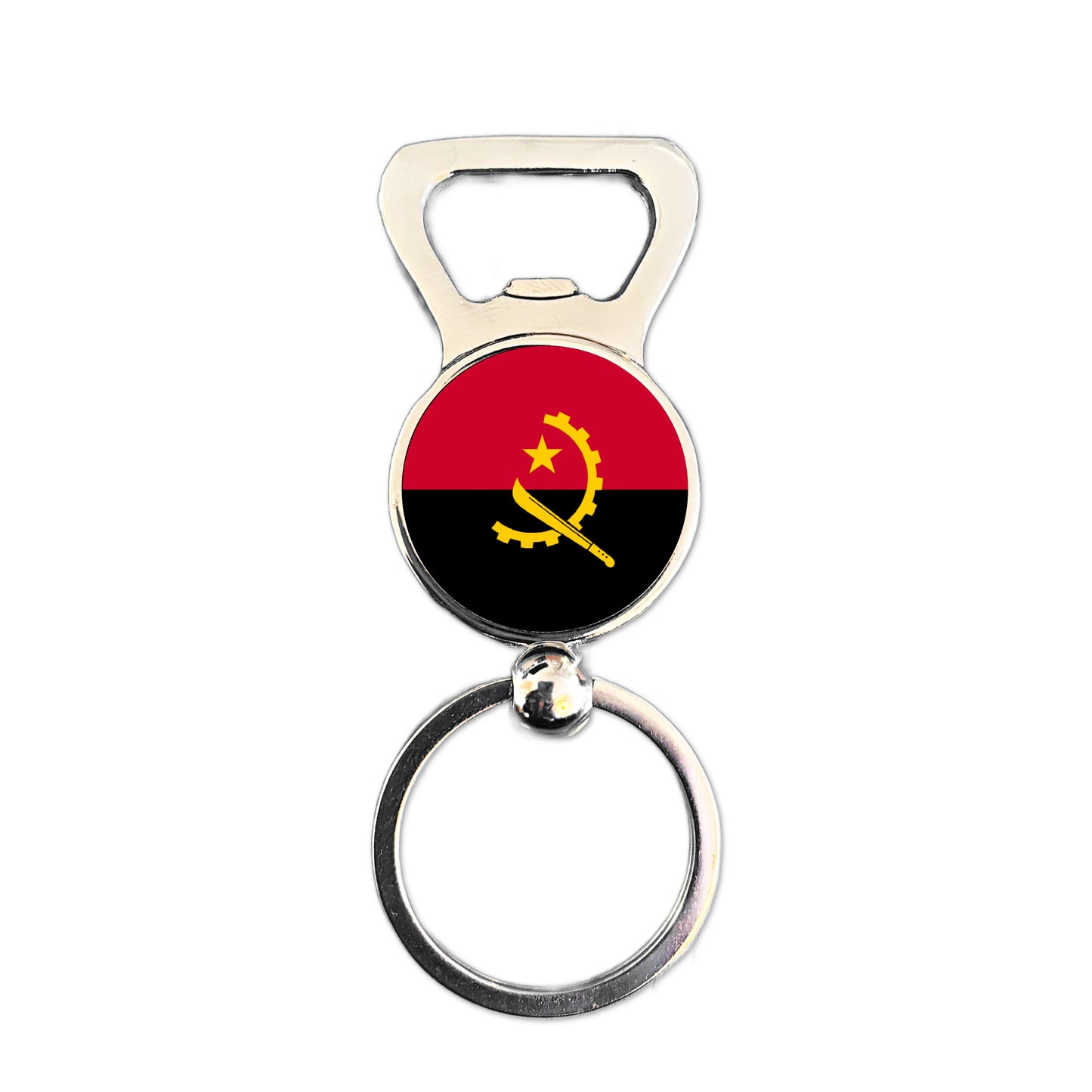 Angola flag bottle opener keyring polished silver Angolan patriotic keepsake