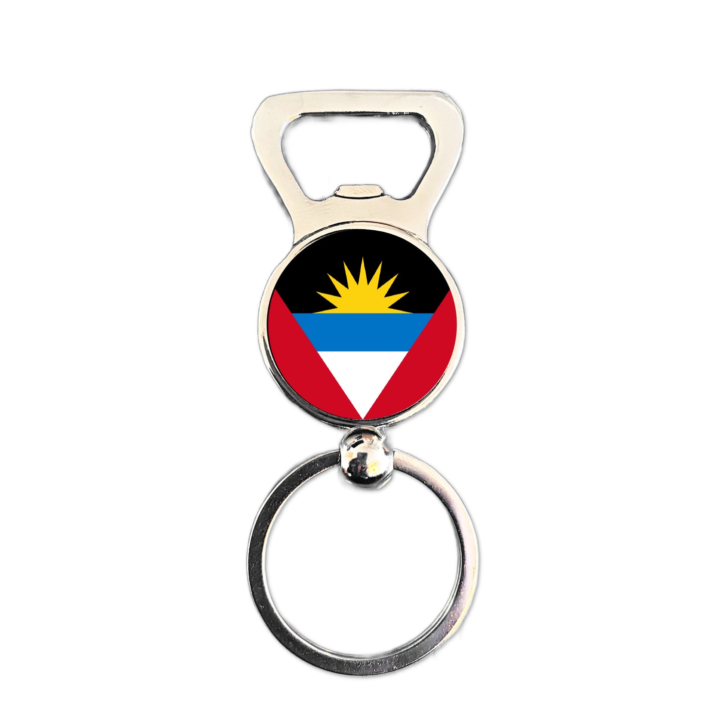 Antigua and Barbuda flag bottle opener keyring polished silver patriotic keepsake