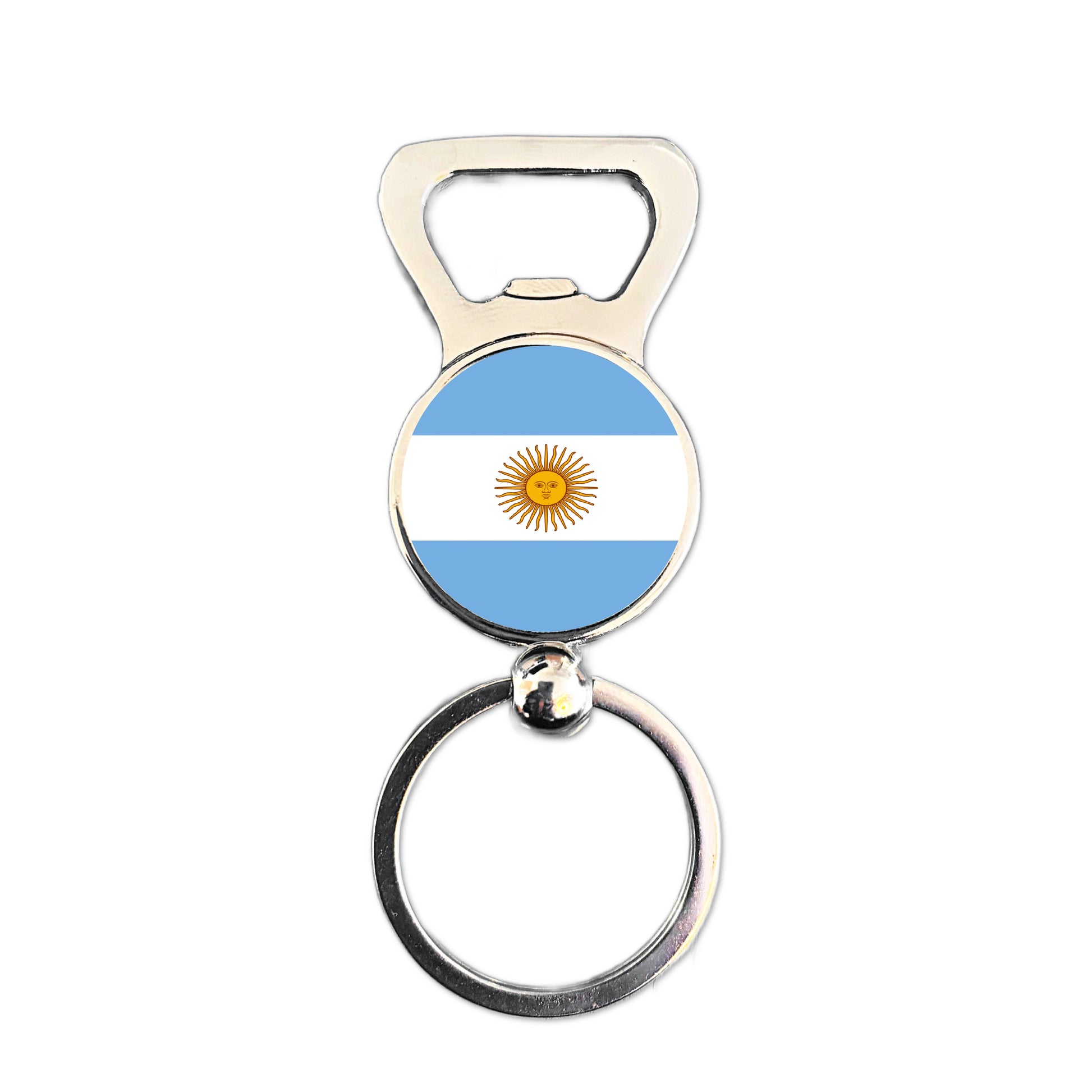 Argentina flag bottle opener keyring polished silver Argentinian patriotic keepsake