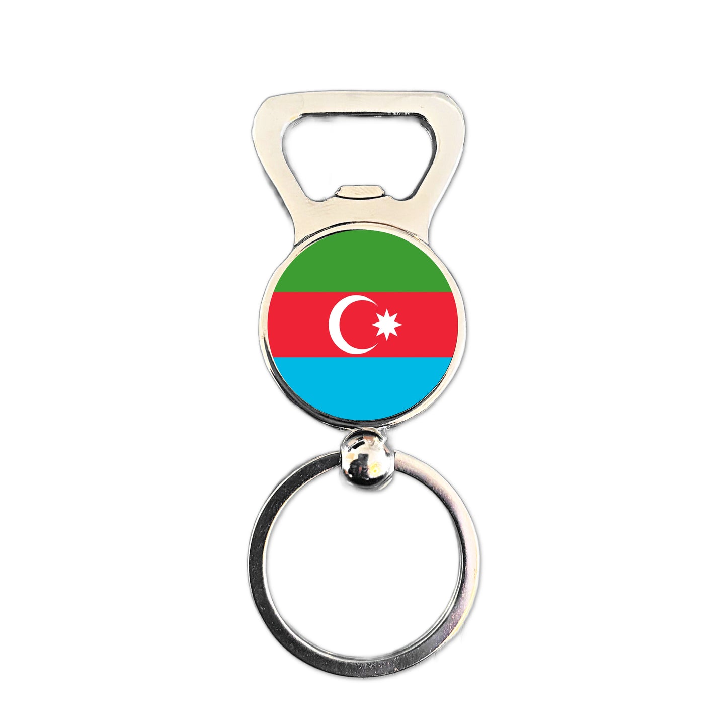 Azerbaijan flag bottle opener keyring polished silver Azerbaijani patriotic keepsake