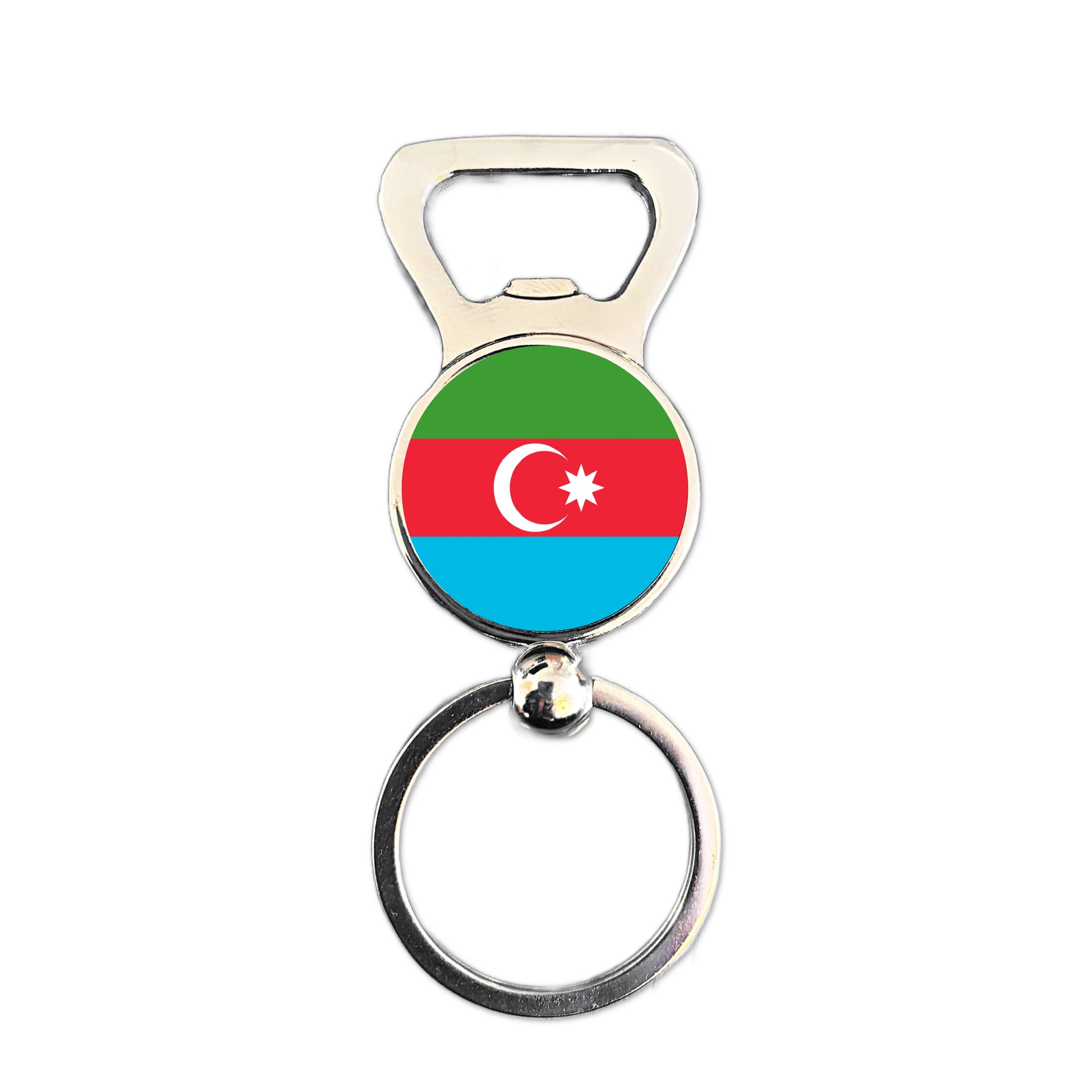 Azerbaijan flag bottle opener keyring polished silver Azerbaijani patriotic keepsake
