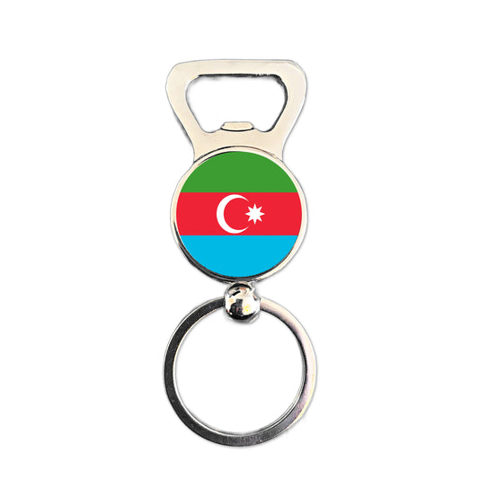 Azerbaijan flag bottle opener keyring polished silver Azerbaijani patriotic keepsake