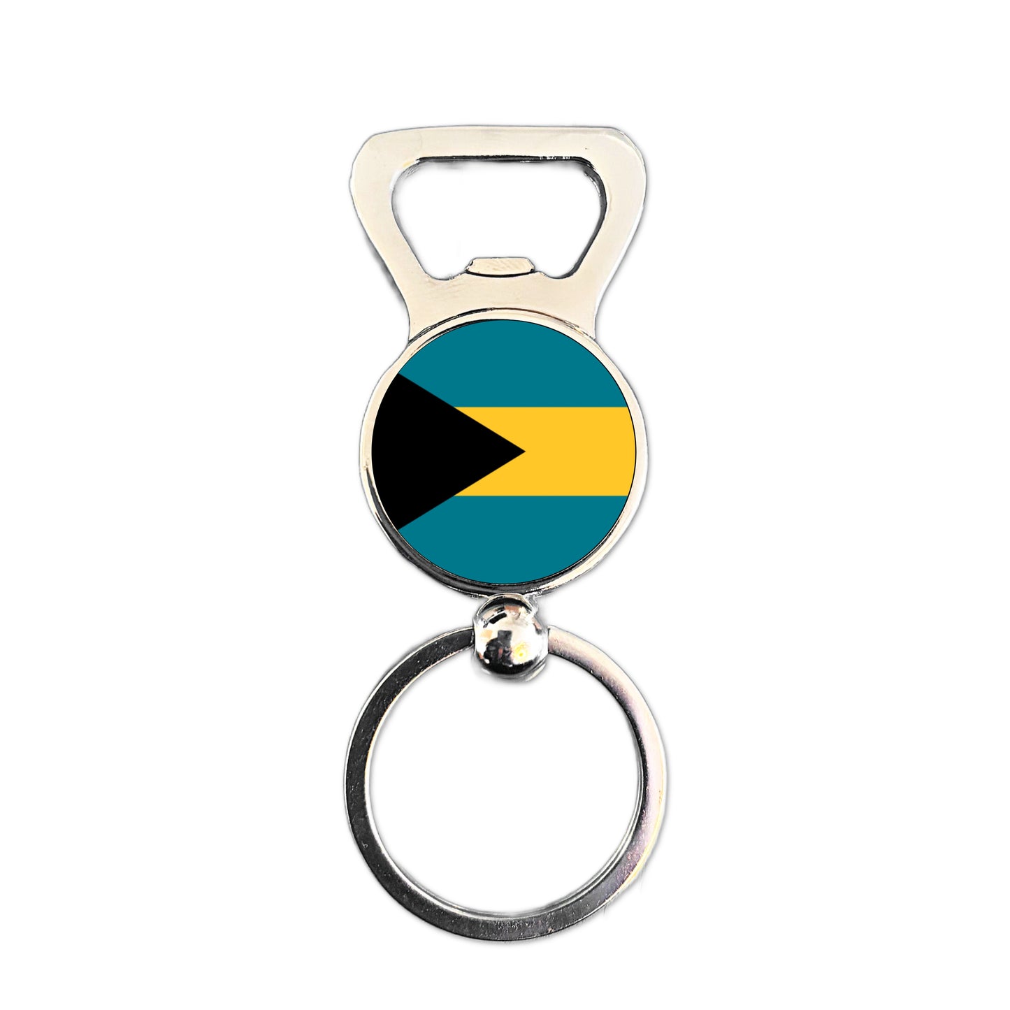 Bahamas flag bottle opener keyring polished silver Bahamian patriotic keepsake