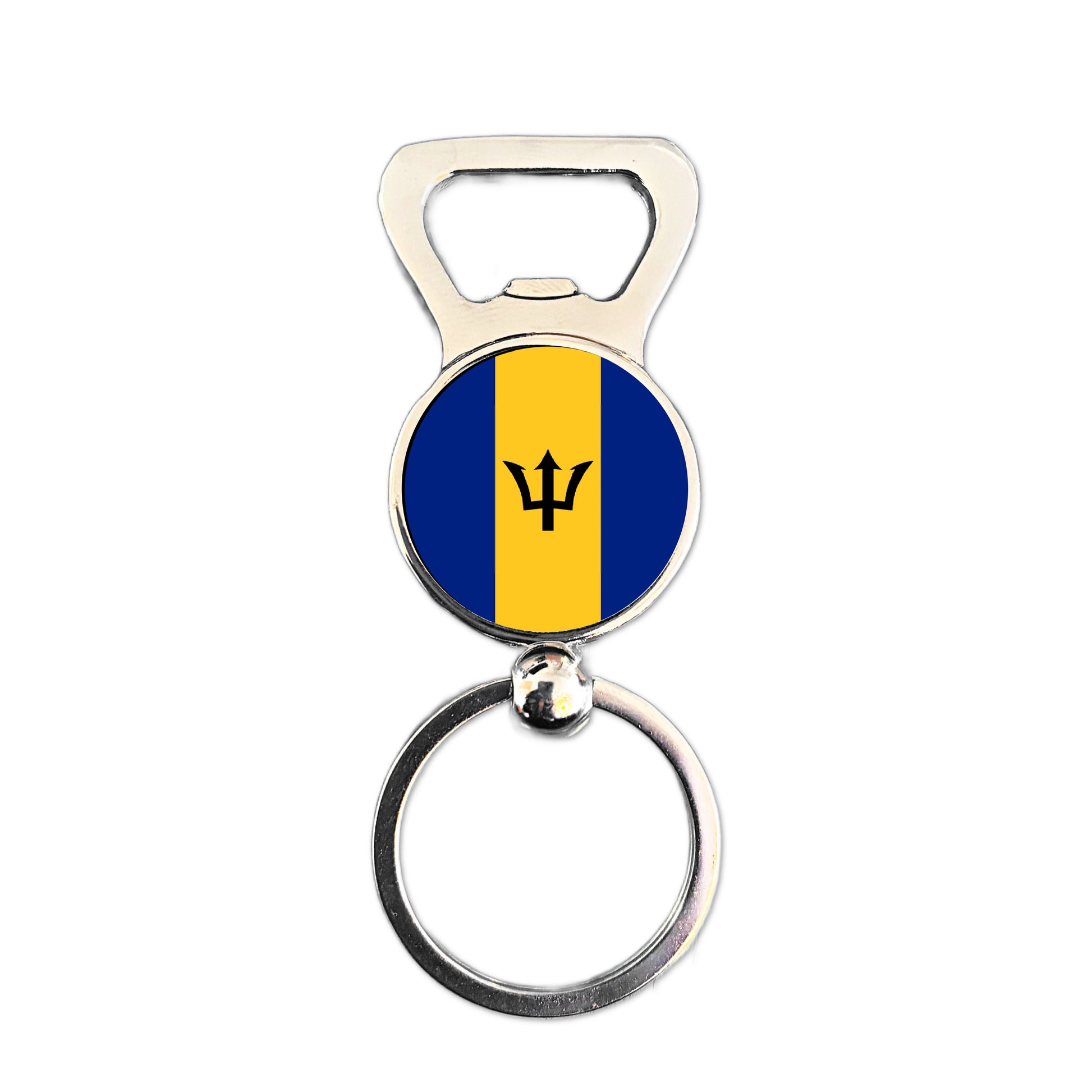 Barbados flag bottle opener keyring polished silver Barbadian patriotic keepsake