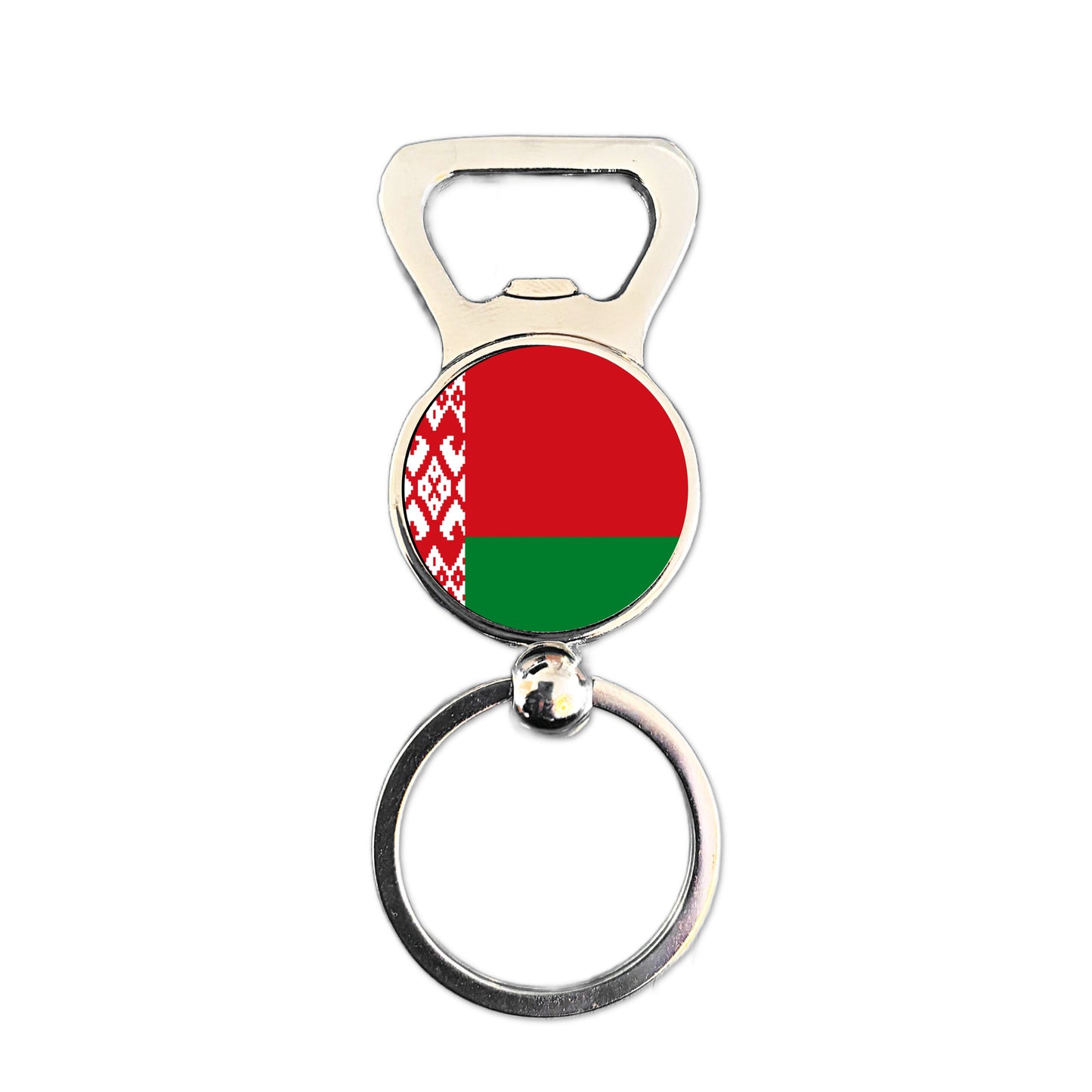 Belarus flag bottle opener keyring polished silver Belarusian patriotic keepsake