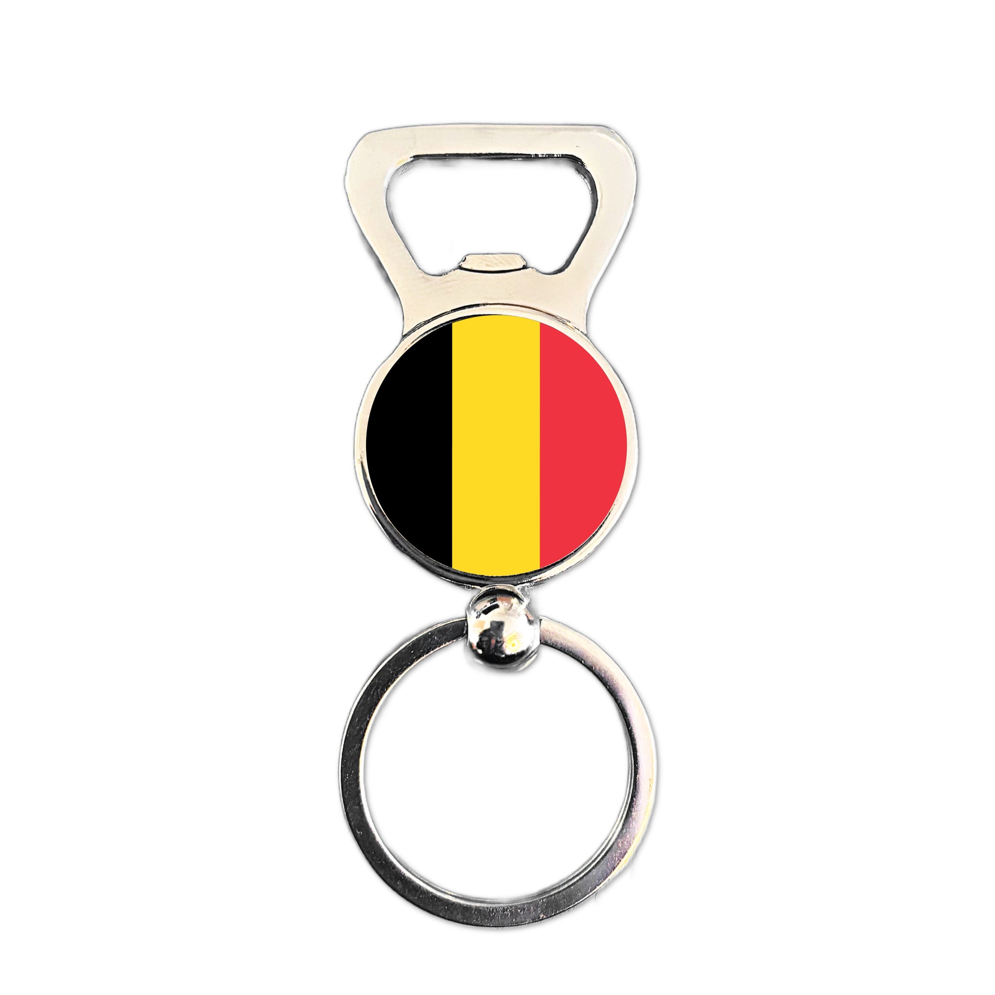 Belgium flag bottle opener keyring polished silver Belgian patriotic keepsake