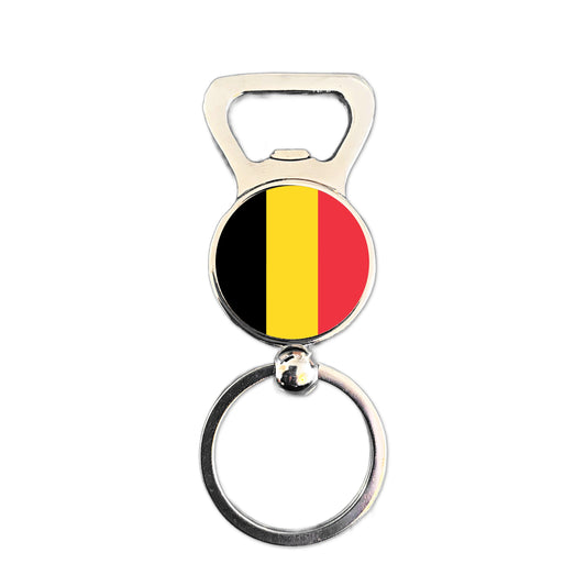 Belgium flag bottle opener keyring polished silver Belgian patriotic keepsake