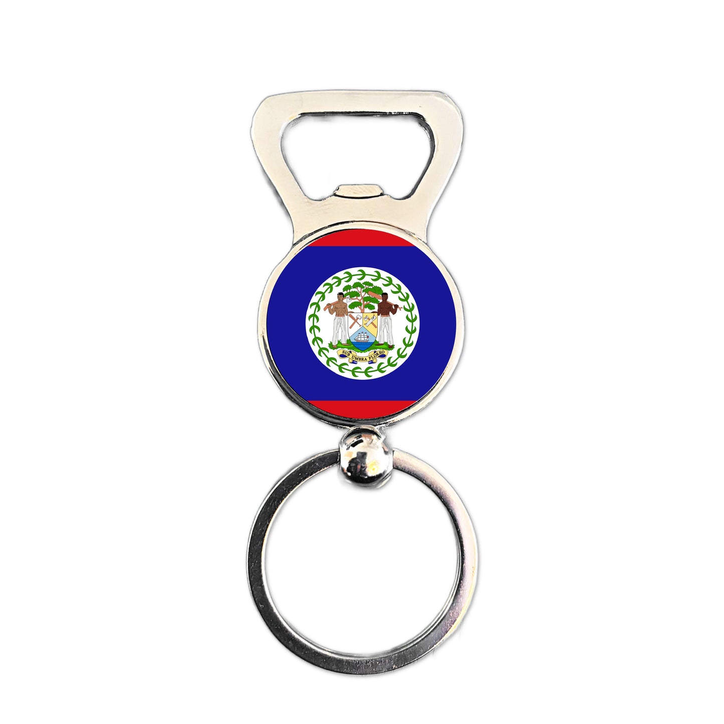 Belize flag bottle opener keyring polished silver Belizean patriotic keepsake