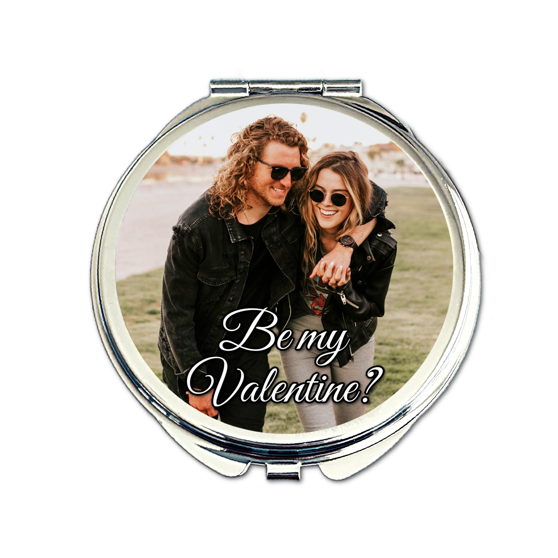 Personalised photo compact mirror with Be My Valentine script romantic gift
