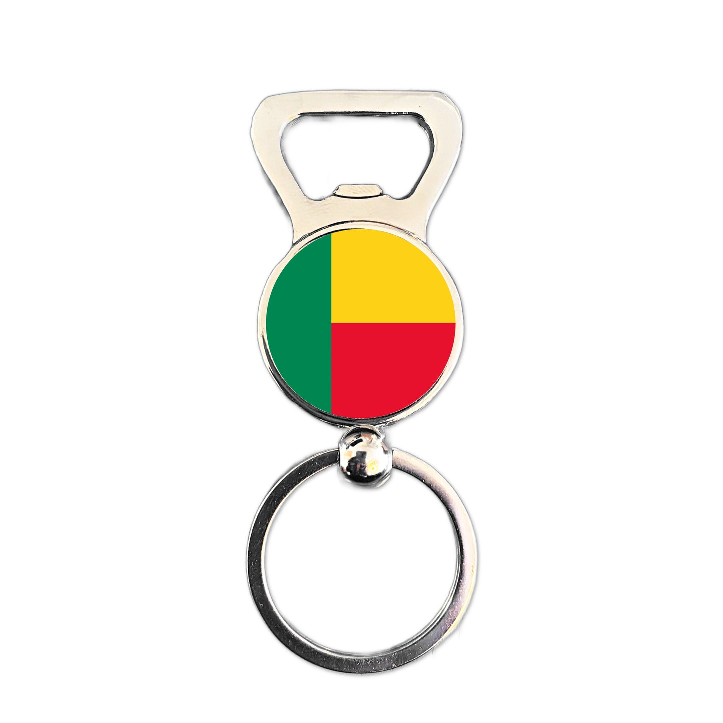 Benin flag bottle opener keyring polished silver Beninese patriotic keepsake