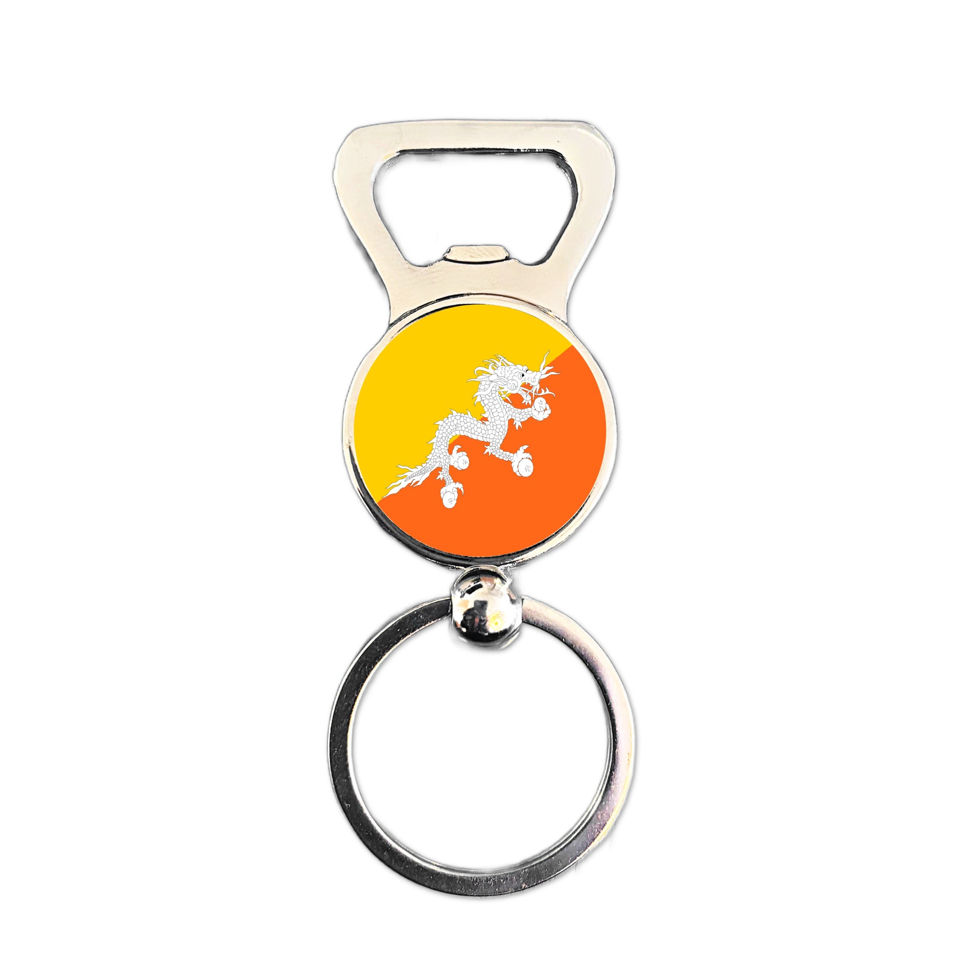 Bhutan flag bottle opener keyring polished silver Bhutanese patriotic keepsake