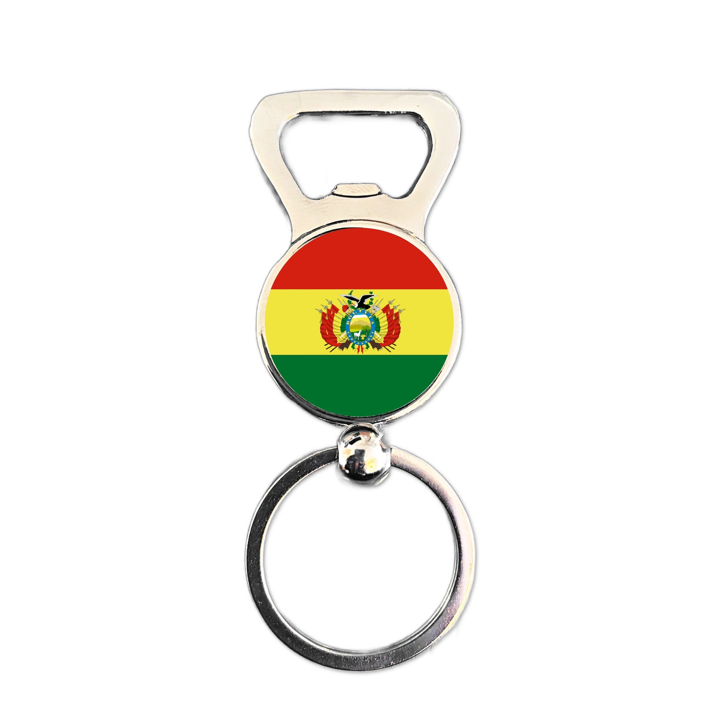Bolivia flag bottle opener keyring polished silver Bolivian patriotic keepsake