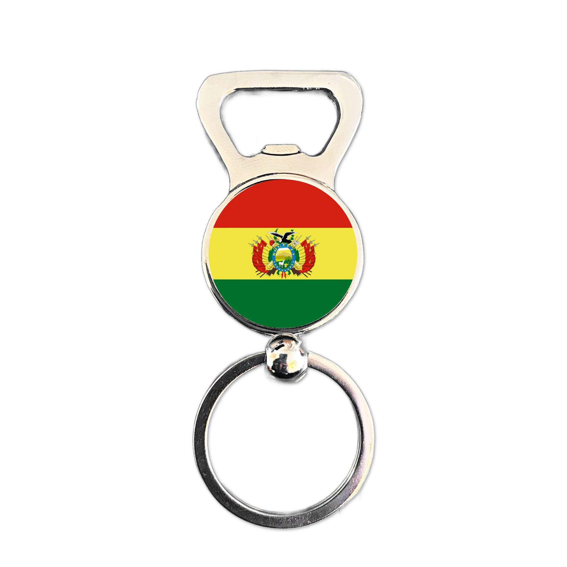 Bolivia flag bottle opener keyring polished silver Bolivian patriotic keepsake