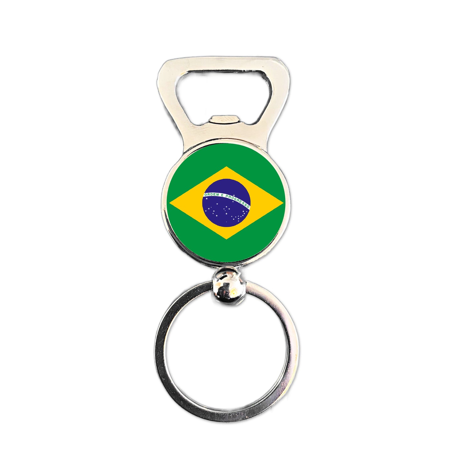 Brazil flag bottle opener keyring polished silver patriotic gift