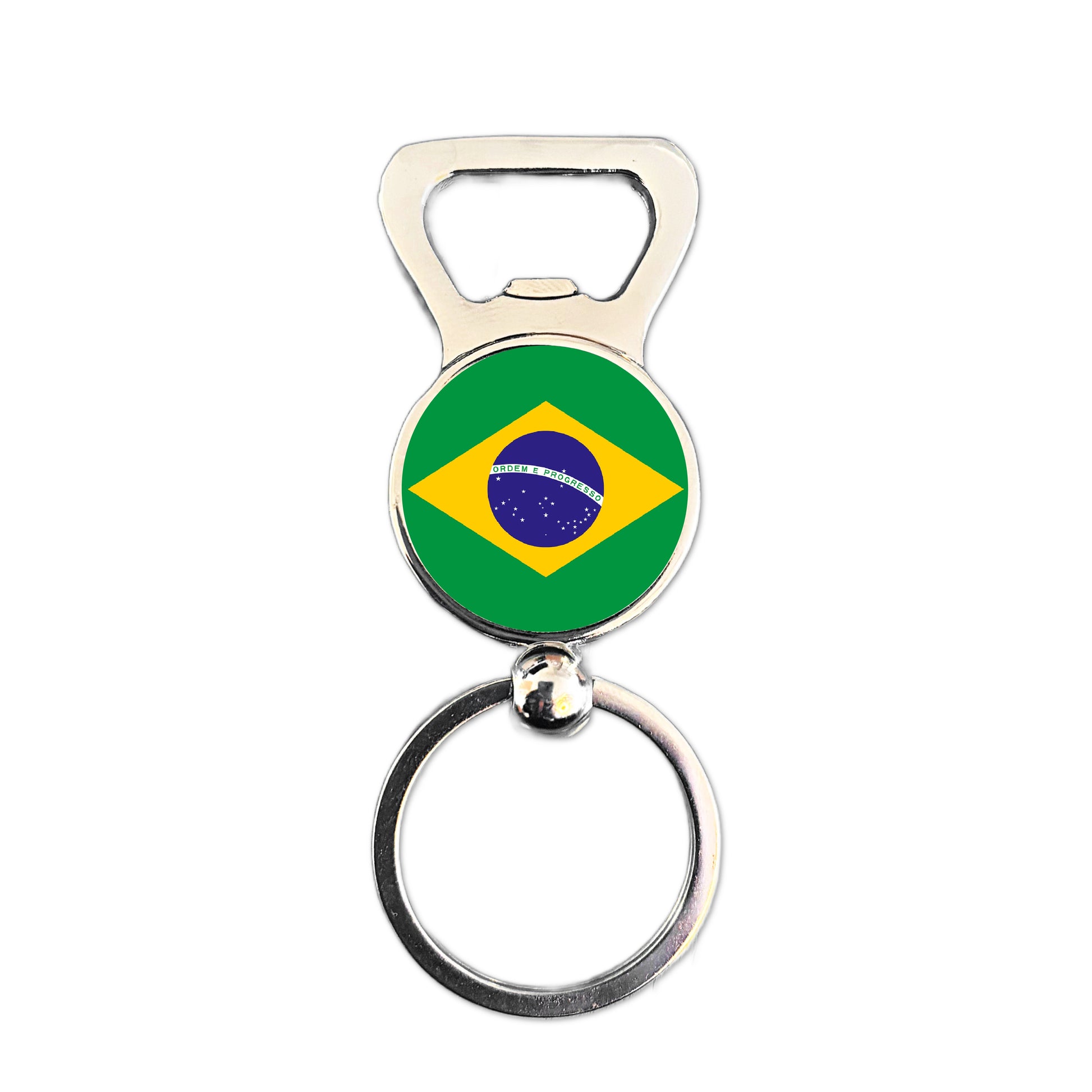 Brazil flag bottle opener keyring polished silver patriotic gift