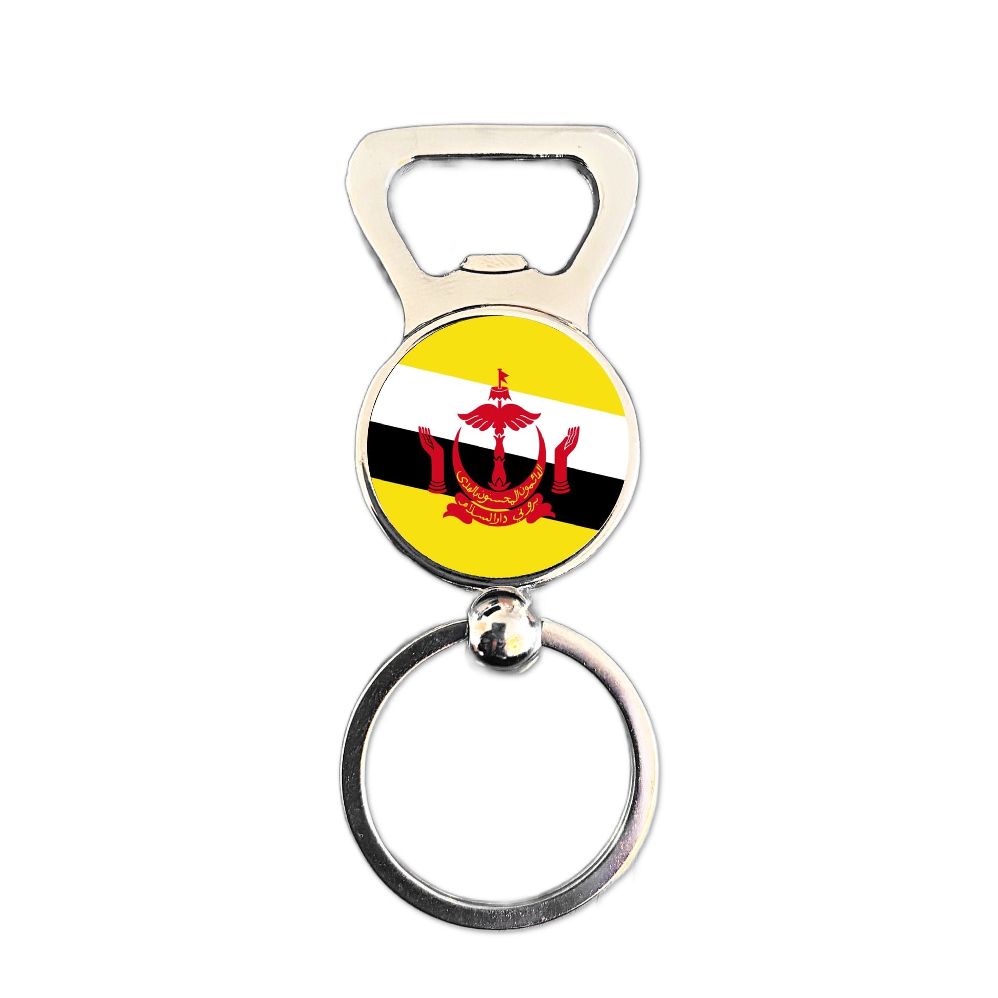 Brunei flag bottle opener keyring polished silver patriotic gift