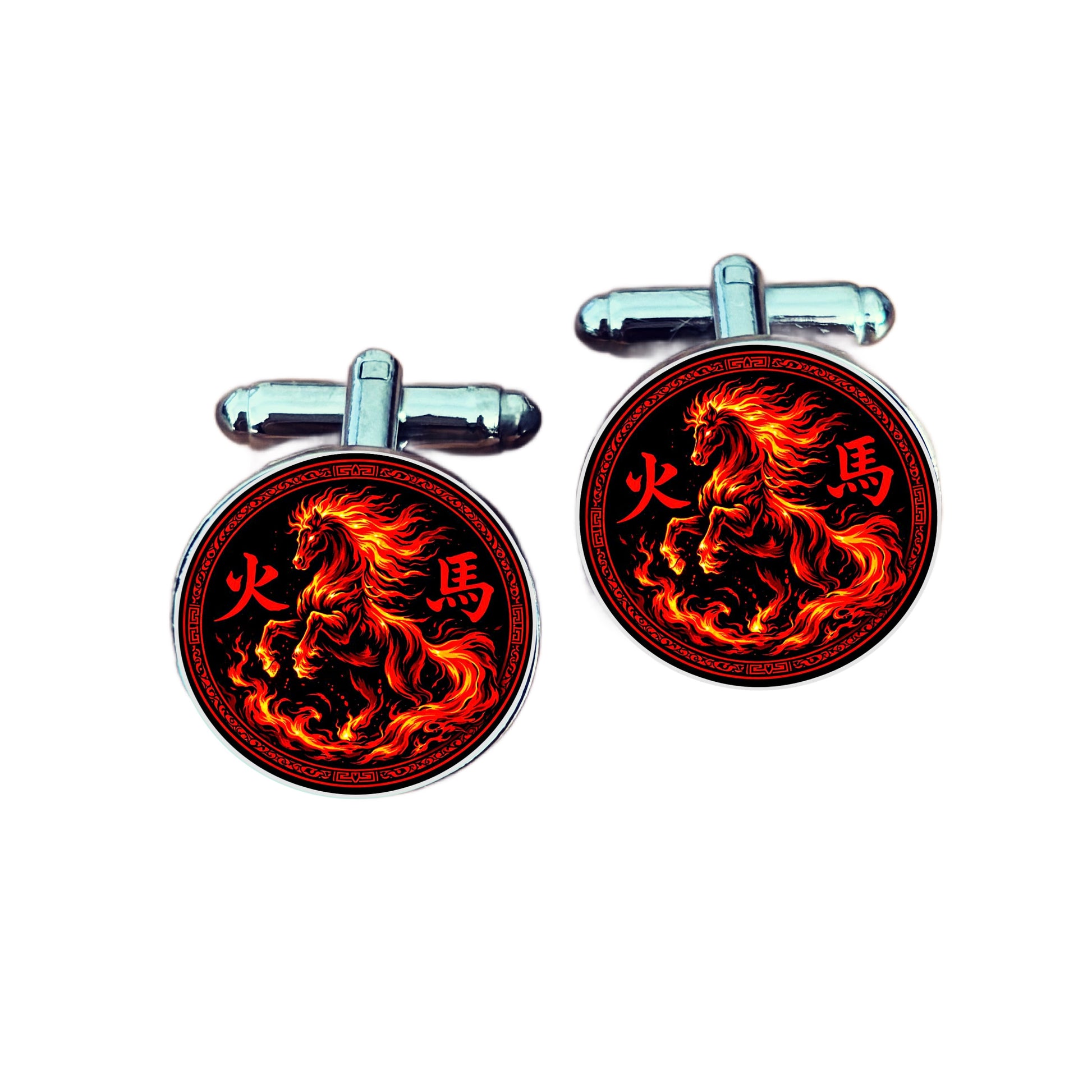 Fire Horse cufflinks with Chinese zodiac Fire Horse design