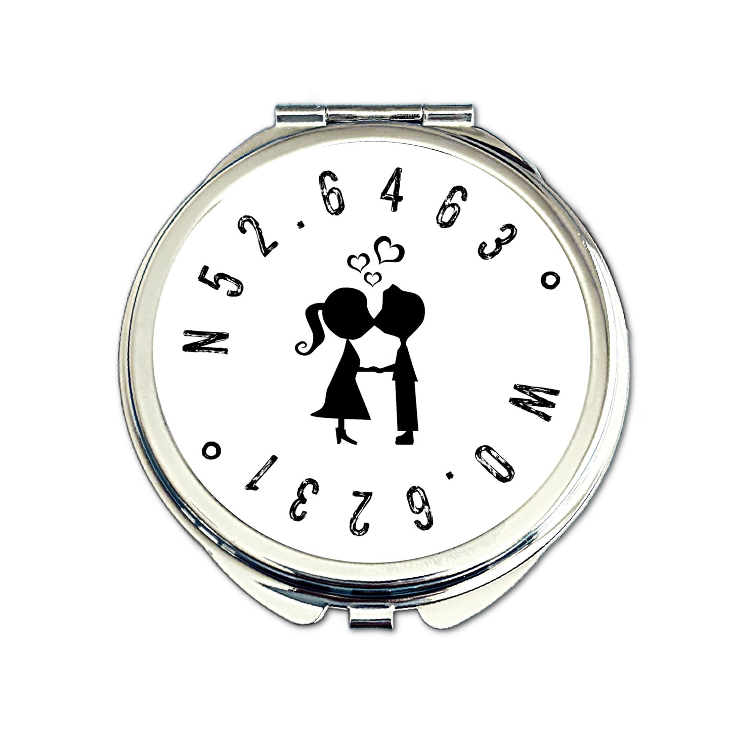 Personalised first kiss coordinates compact mirror where we met romantic gift for her