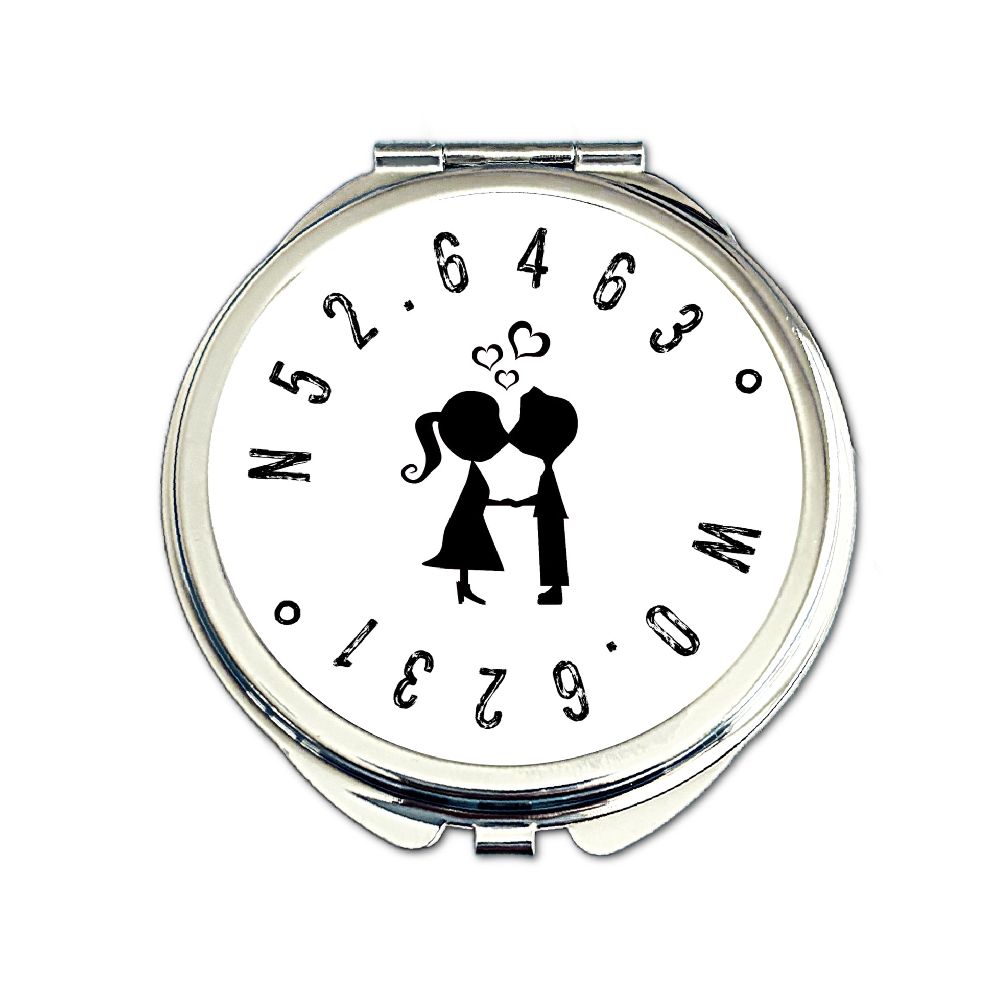 Personalised first kiss coordinates compact mirror where we met romantic gift for her