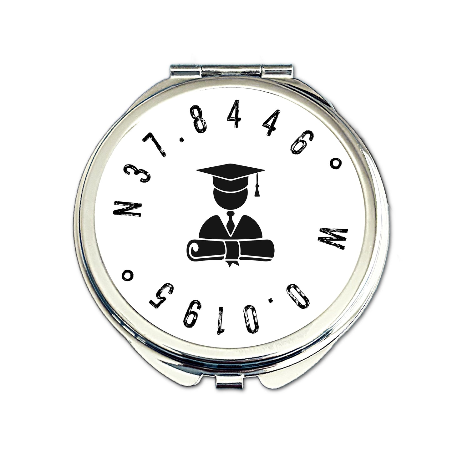 Personalised graduation coordinates compact mirror university location gift for her