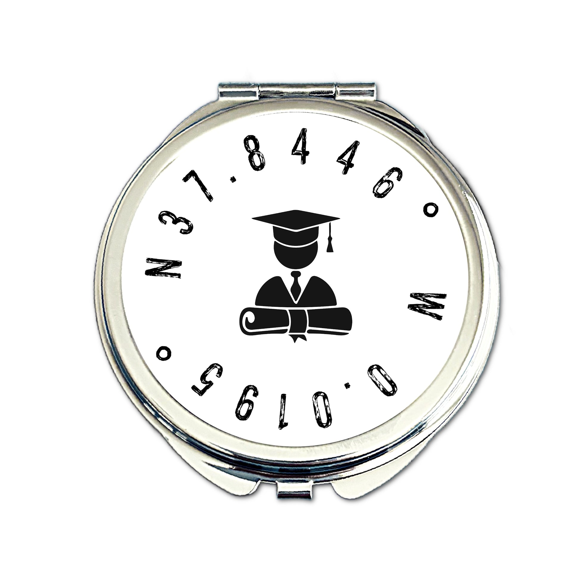 Personalised graduation coordinates compact mirror university location gift for her