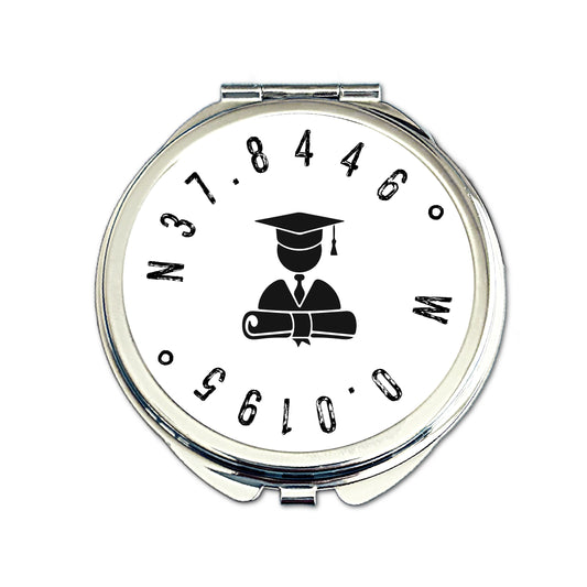 Personalised graduation coordinates compact mirror university location gift for her