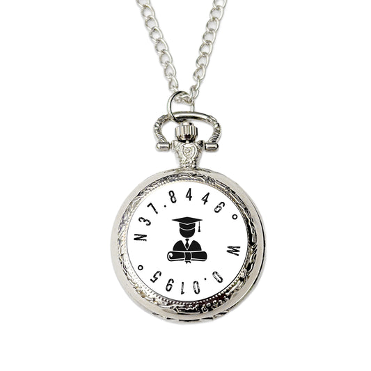Personalised coordinates pocket watch graduation location custom keepsake gift