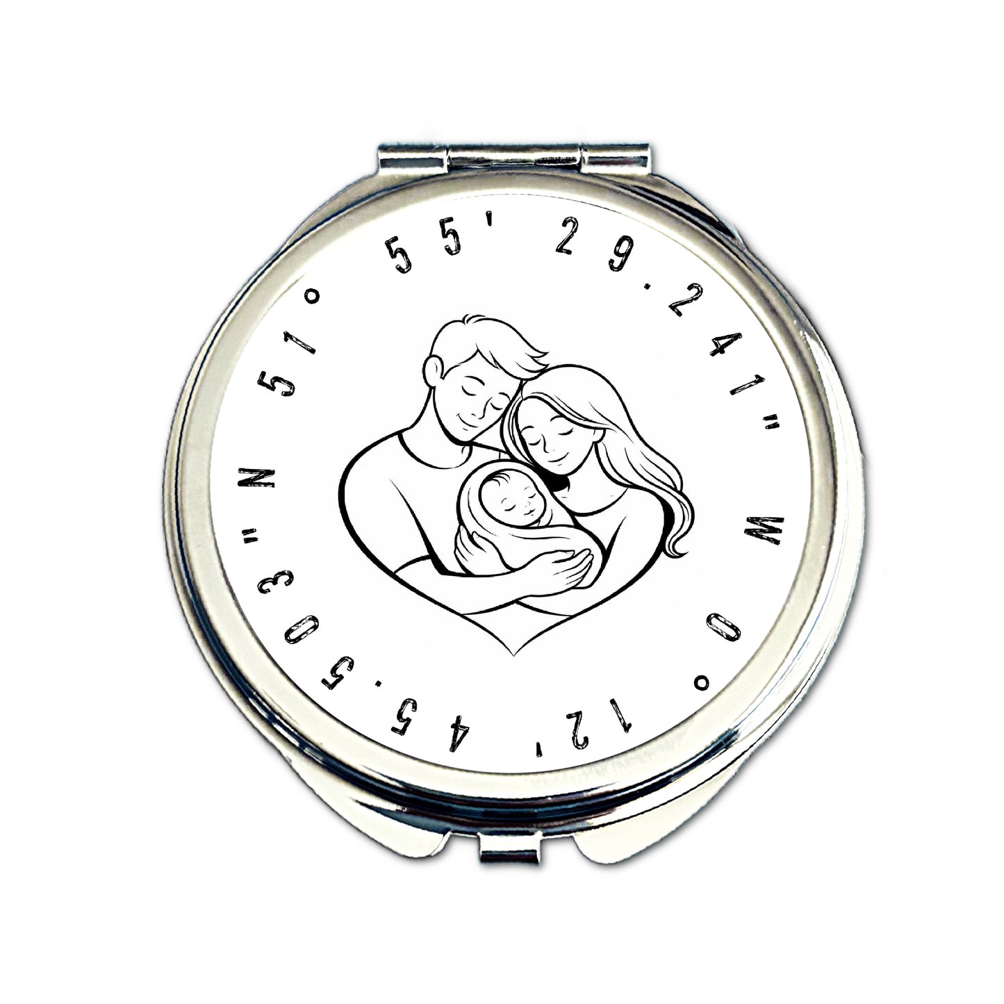 Personalised new baby coordinates compact mirror birth location gift for new mum