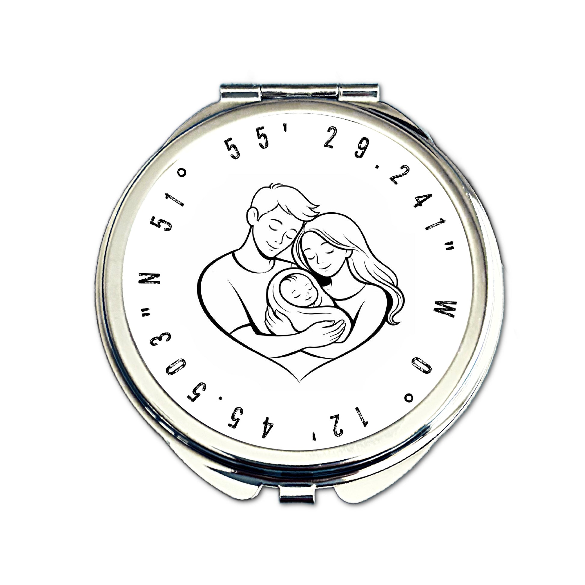 Personalised new baby coordinates compact mirror birth location gift for new mum