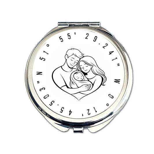 Personalised new baby coordinates compact mirror birth location gift for new mum