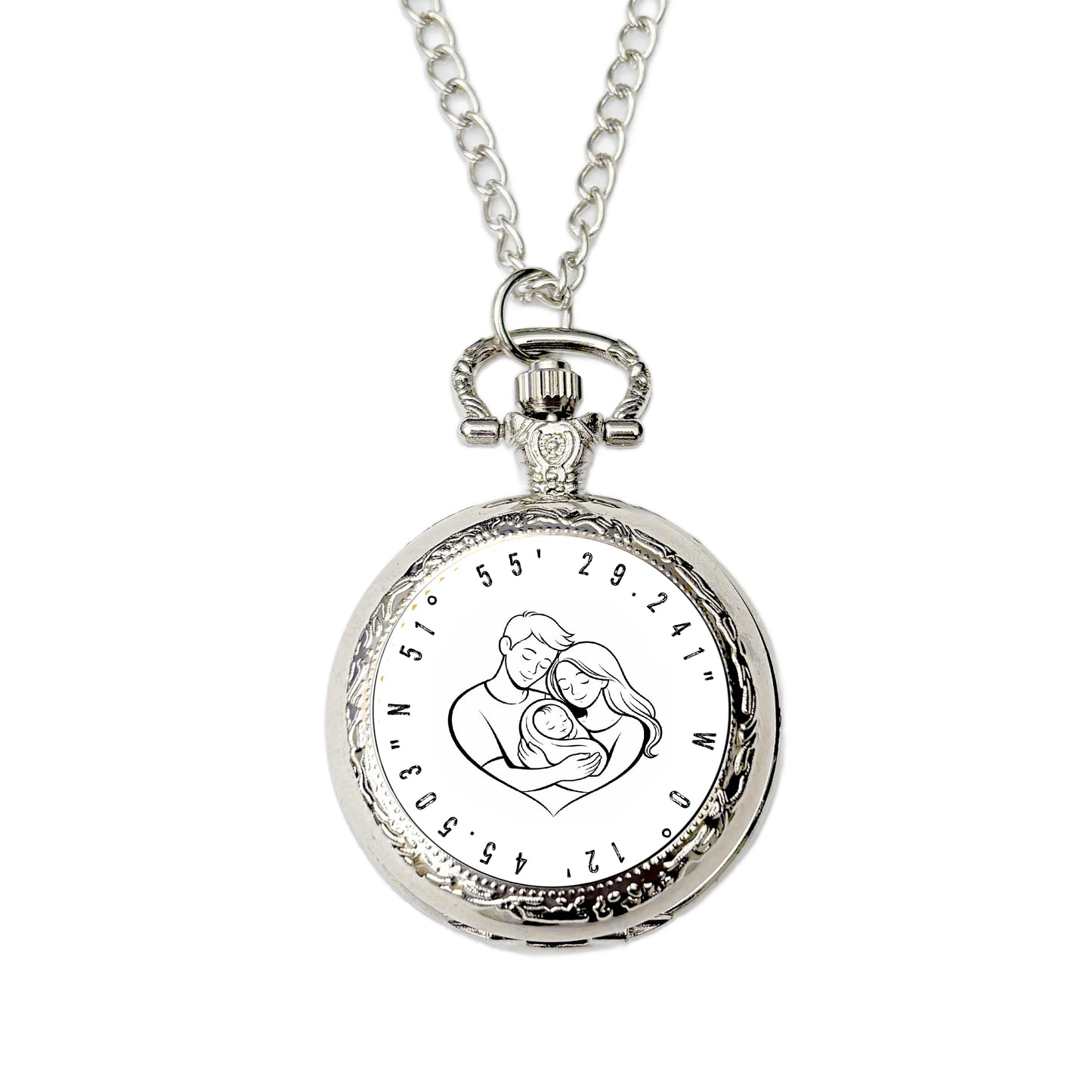 Personalised coordinates pocket watch new baby birth location family keepsake gift