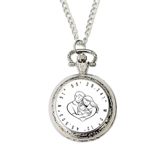 Personalised coordinates pocket watch new baby birth location family keepsake gift