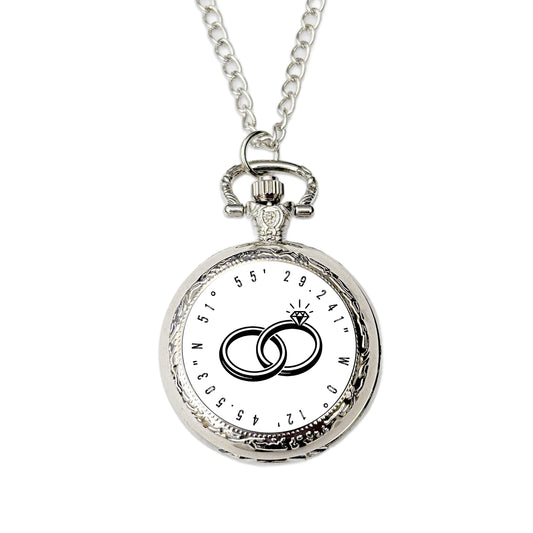 Personalised wedding coordinates pocket watch ceremony location keepsake gift